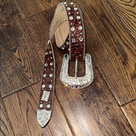 BOB SIMON Women’s Brown Studded Leather Belt with Ornate Buckle XL main image 9